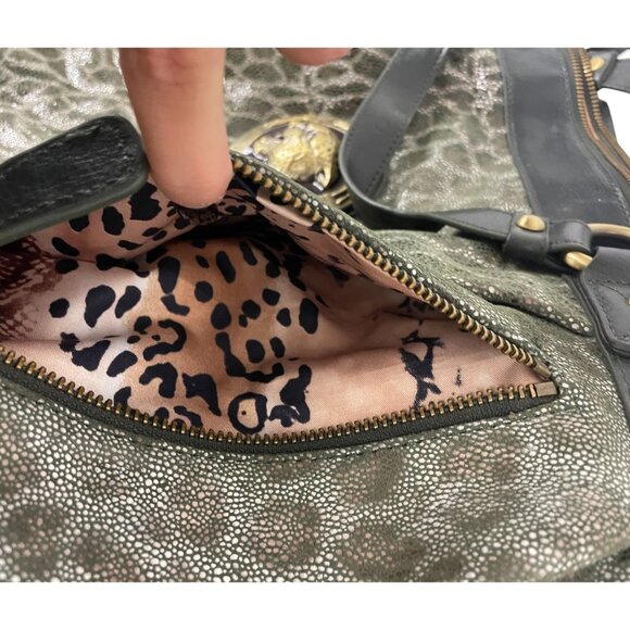 Sharif Womens Shoulder Handbag Green Leopard Print Leather satchel hobo Purse - Picture 3 of 15